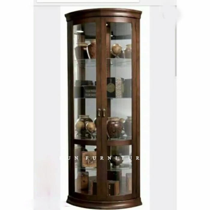 Lemari Sudut Hias Kaca lengkung Jati | kun furniture