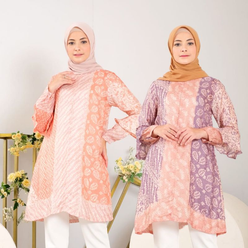 HAMI TUNIK PEACH & PIGEON / BATIK WANITA/ VISCOSE /SUTRA SEMI 3D/ ATASAN WANITA /TUNIK TUNIC WANITA/