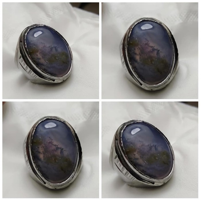 Cincin Batu Akik Gambar Motif Kecubung Lavender Lumut Antik