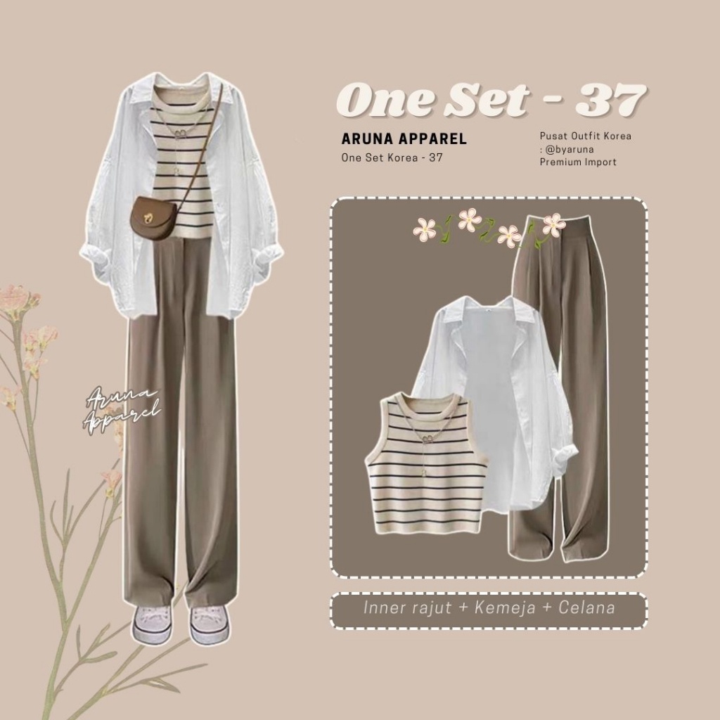 3in1 One Set Korean Style, Outfit Korea, Outfit Wanita, Ullzang // Outfit Cewek Bumi - Inner Stripe 