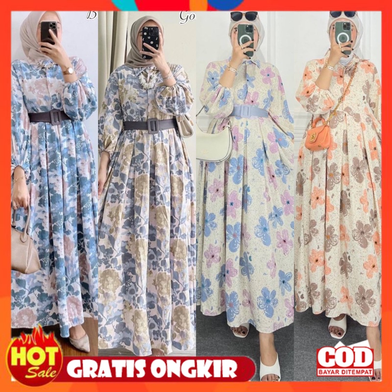 KAIN ADEM HALUS TEBAL / GAMIS BUNGA PREMIUM CRINKLE MOTIF / GAMIS ZOYA BUNGA BELT