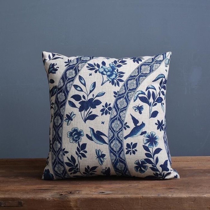 Terlaris ✨-Sarung bantal sofa batik 30x50 45x45 biru batik linen chinoiserie - A, 45x45