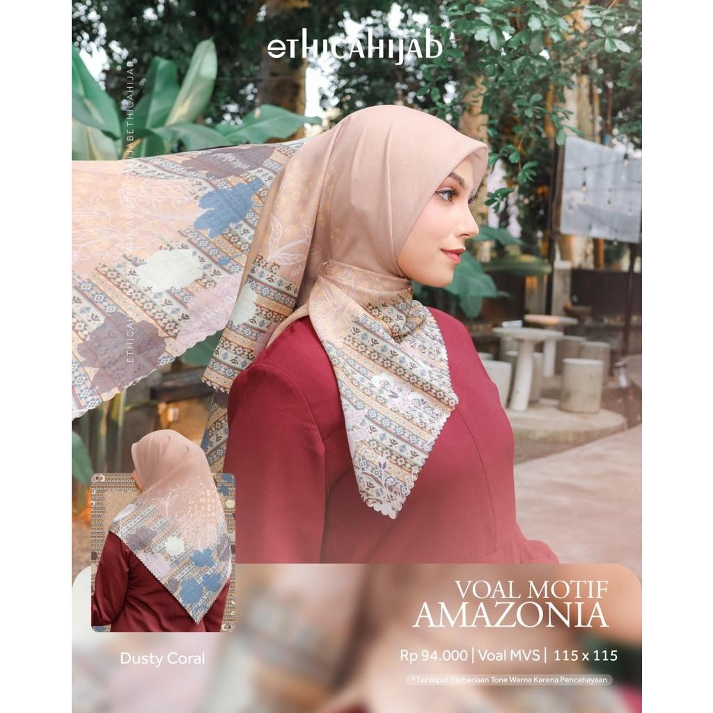 ETHICA HIJAB VOAL MOTIF AMAZONIA SPICY PUMPKIN POWDER PUFF QUIET GREY CHOCO GRANULE DUSTY CORAL VOAL
