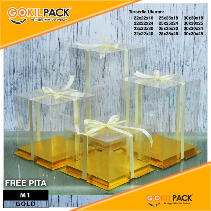 

Cake Box Kotak Kue Mika Transparan Dus Hantaran - Tutup Mika 30x30 - Silver, 30x30x25
