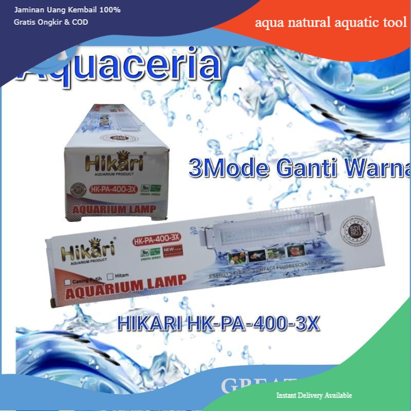 Lampu Gantung Aquarium 30-40 cm HIKARI PA 400 3X LED 3 Mode Warna