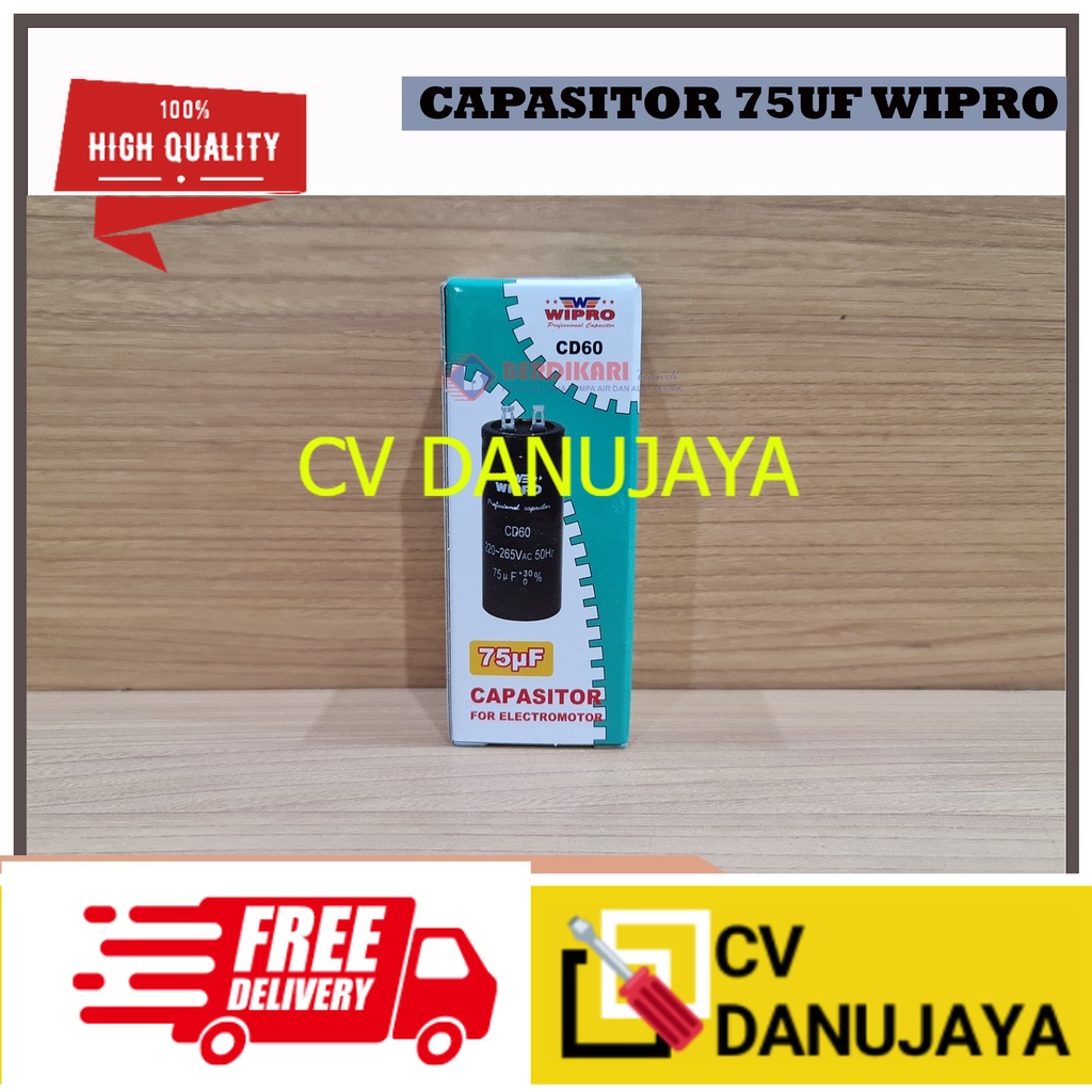 Kapasitor / Capasitor Bulat Electro Motor Listrik Dinamo Wipro 75UF