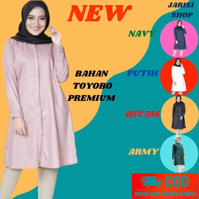 best -Atasan Panjang Baju Tunik Wanita Terbaru Remaja Kekinian Murah Polos - Army, LD 100 CM