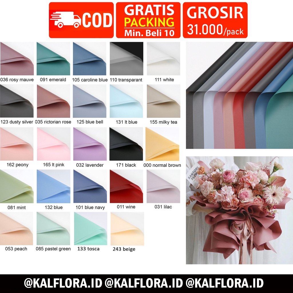 

(Lembaran) Kertas Buket Cellophane Polos Doff Metalic
