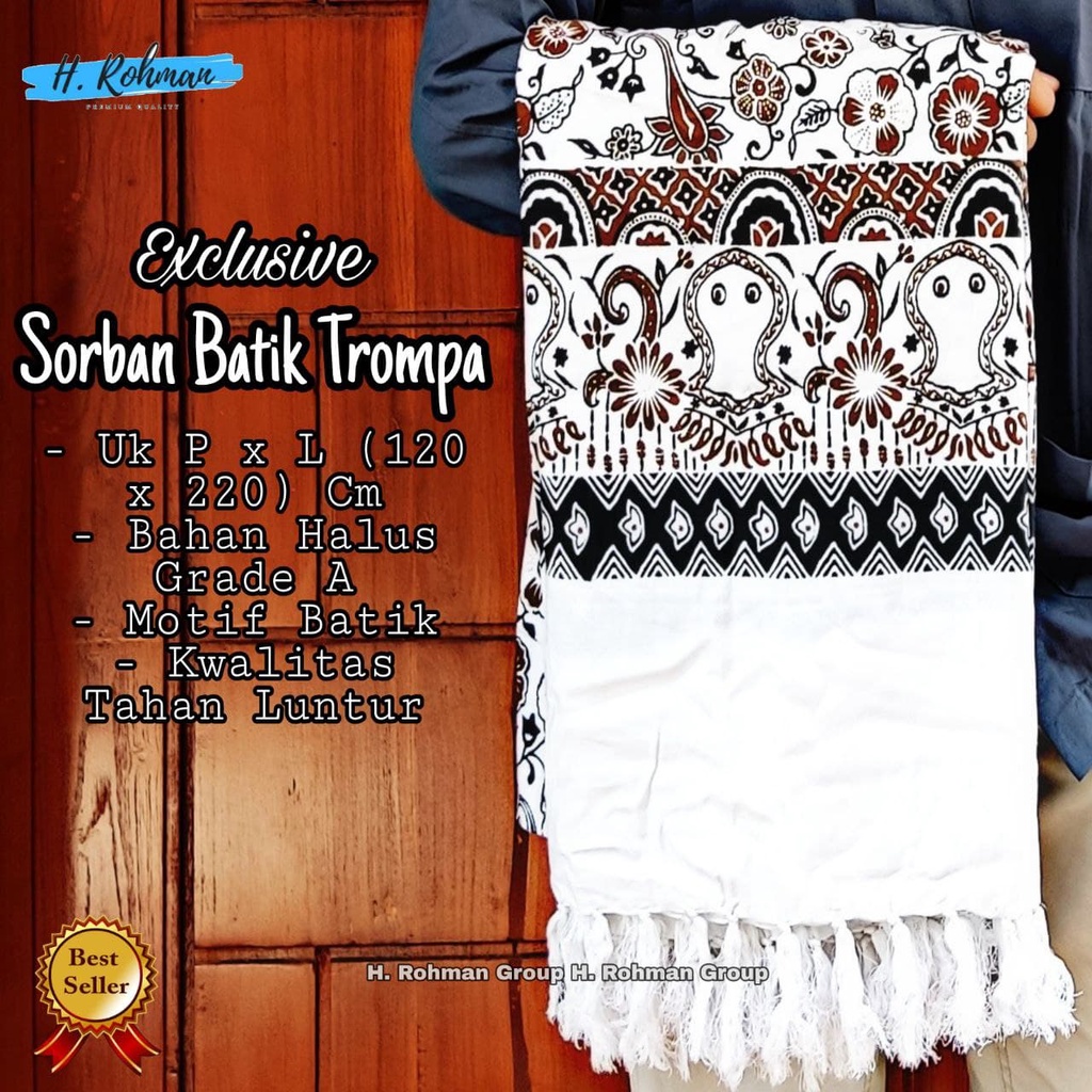 Sorban Panjang Kasmiri Motif Batik Terompah Bahan Rayon Premium Surban Habib Bahar Bisa COD