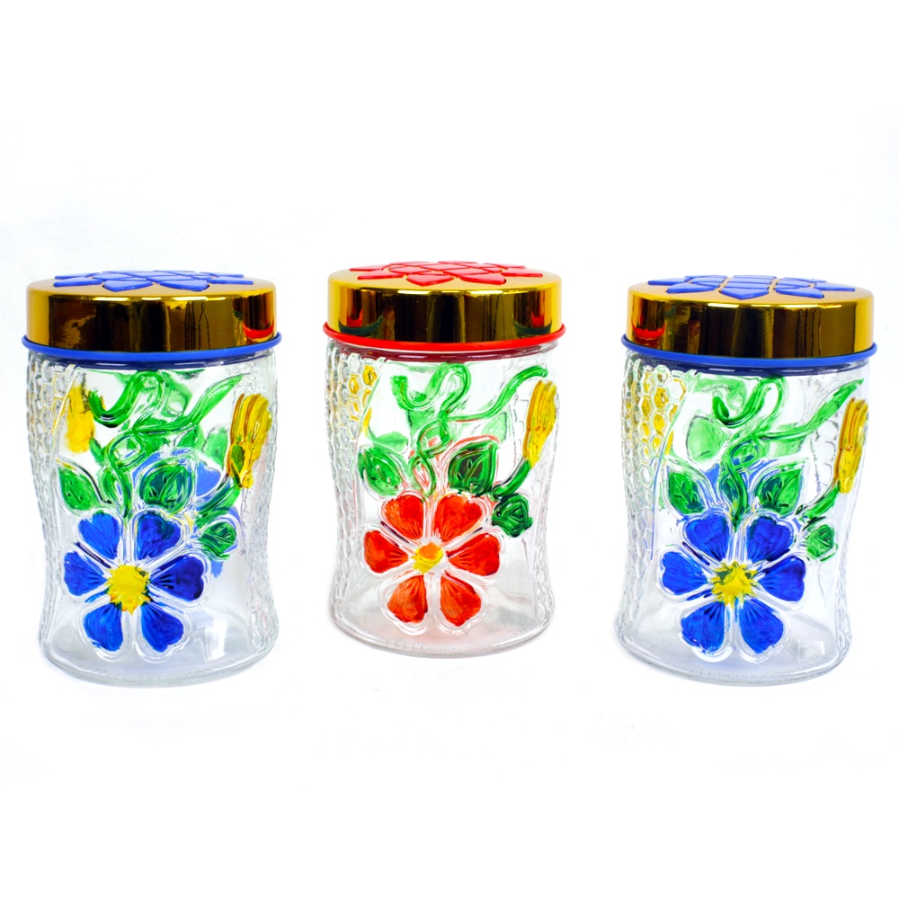 DM - Toples Kaca Uk 12 cm Motif Bunga / Toples Kue Lebaran / Toples Kaca Permen / Toples Snack