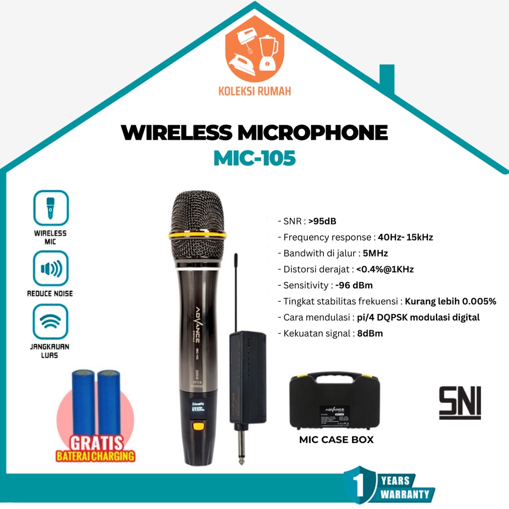 Mic Wireless Advance MIC105 / MIC-105 Mic Profesional Microphone Garansi Resmi