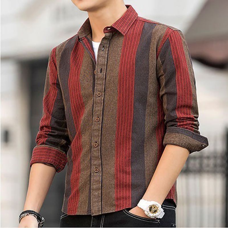 Thin summer top long sleeved shirt men's plaid shirt jacket men's clothing plaid striped shirt men's