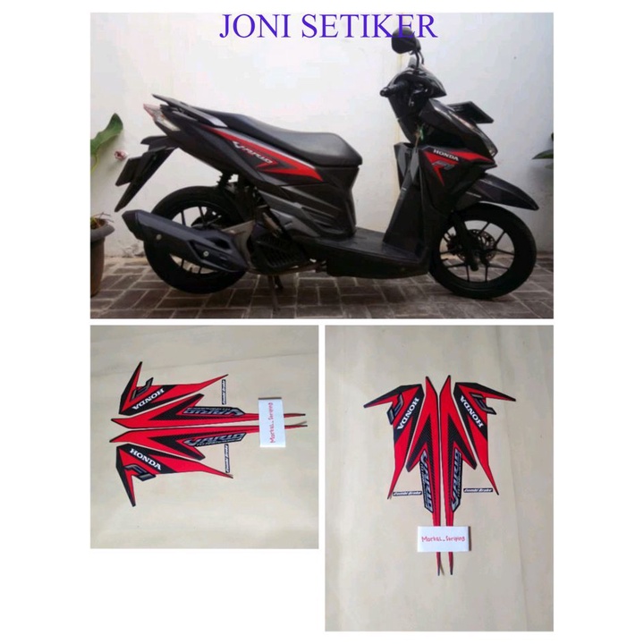 STICKER FULL SET STRIPING LIST BODY MOTOR VARIO TECHNO 125 LED FI 2015 HITAM MERAH STANDAR