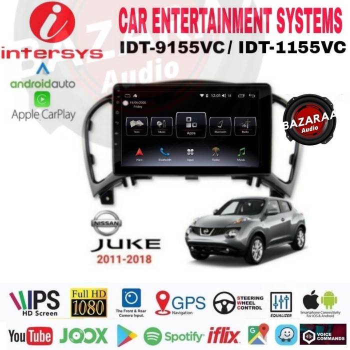 Head Unit Android INTERSYS 9 Inch JUKE 2011 - 2018 + Socket PNP