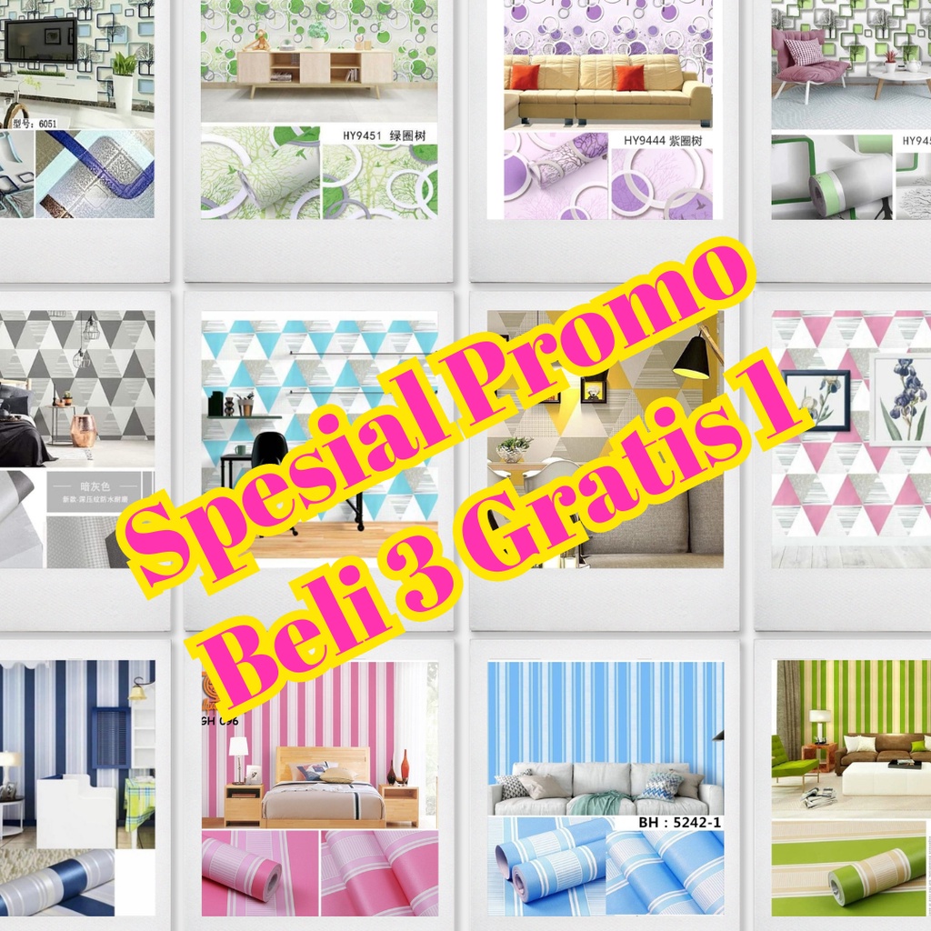 BELI 3 GRATIS 1 + COD Ditempat Terlaris Wallpaper Sticker Wallpaper Dinding Ruang Tamu Motif Polos |