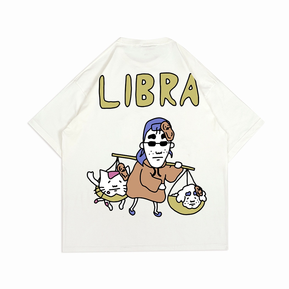 【HOT】 PEANUT STAIN - Libra Zodiac Ivory Oversized Tshirt T-shirt pria dan wanita