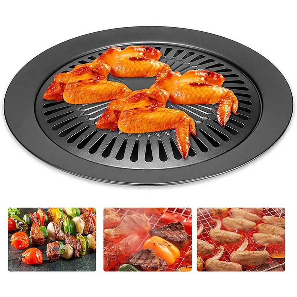 GRILL PAN 32CM Panggangan BBQ Bulat Drip Pan Plate Anti Lengket Alat Pemanggang Daging Ala Korea Smokeless Kompor Portable Alas Panggang Serbaguna [LMR-S] BISA COD TERMURAH