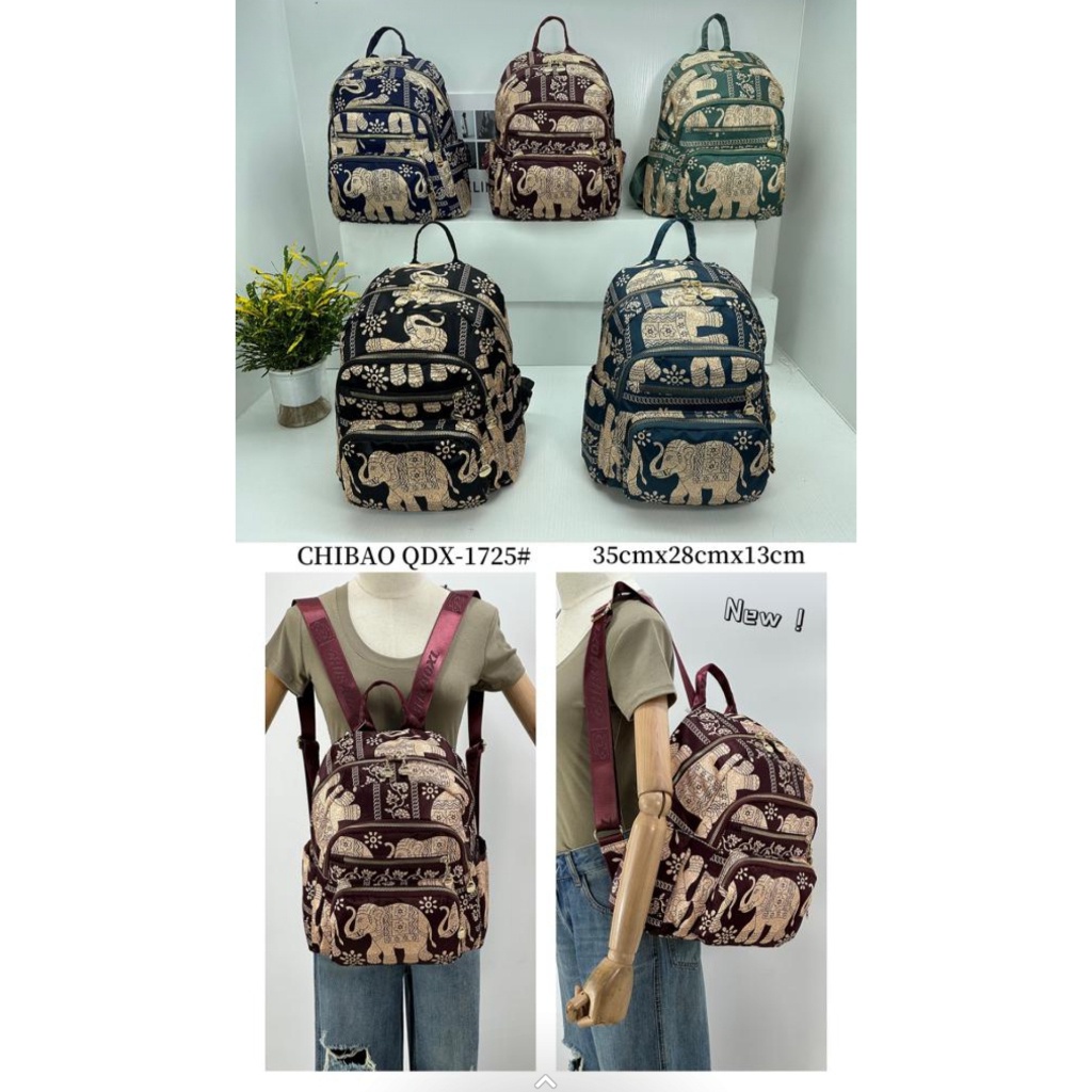 Tas Ransel wanita Tas Chibao QDX 1725 Bahan Parasut Motif Gajah. Tas Ransel Chibao Import.