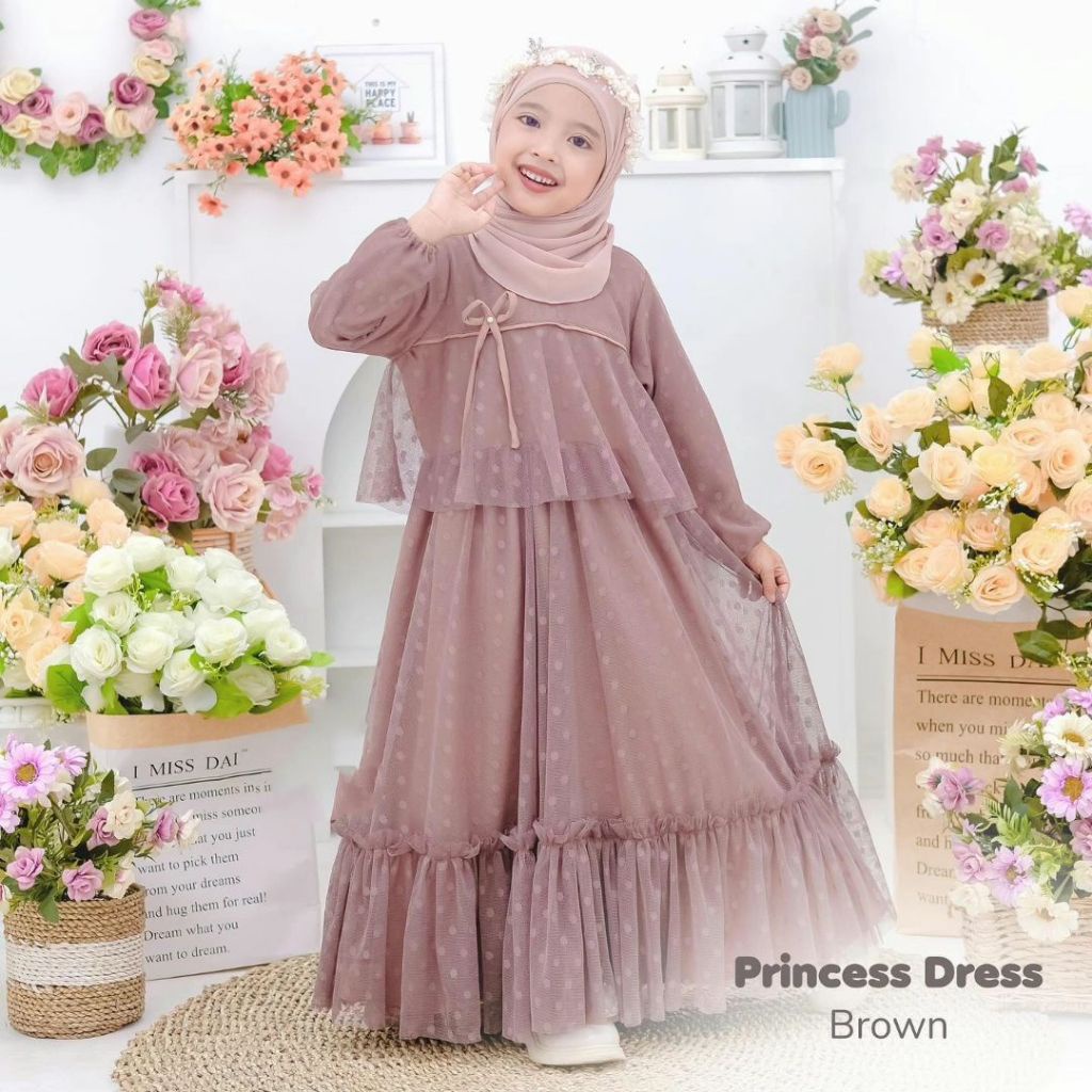 Princess Dress Kids Baju Gamis Anak Perempuan Bahan Syakila Mix Tile Dot Motif Mewah Elegan akPaian 
