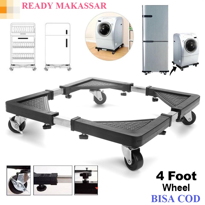 ADJUSTABLE FRIDGE TROLLEY RAK KAKI RODA KULKAS SETEL TATAKAN BESI ALAS KULKAS RAK KAKI BAWAH