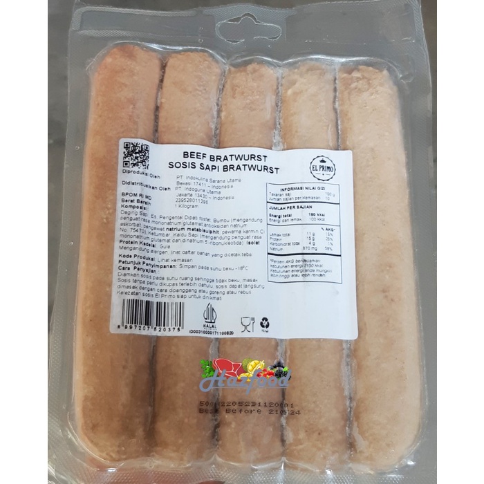 

El Primo Beef Bratwurst | Sosis Sapi Bratwurst 1Kg