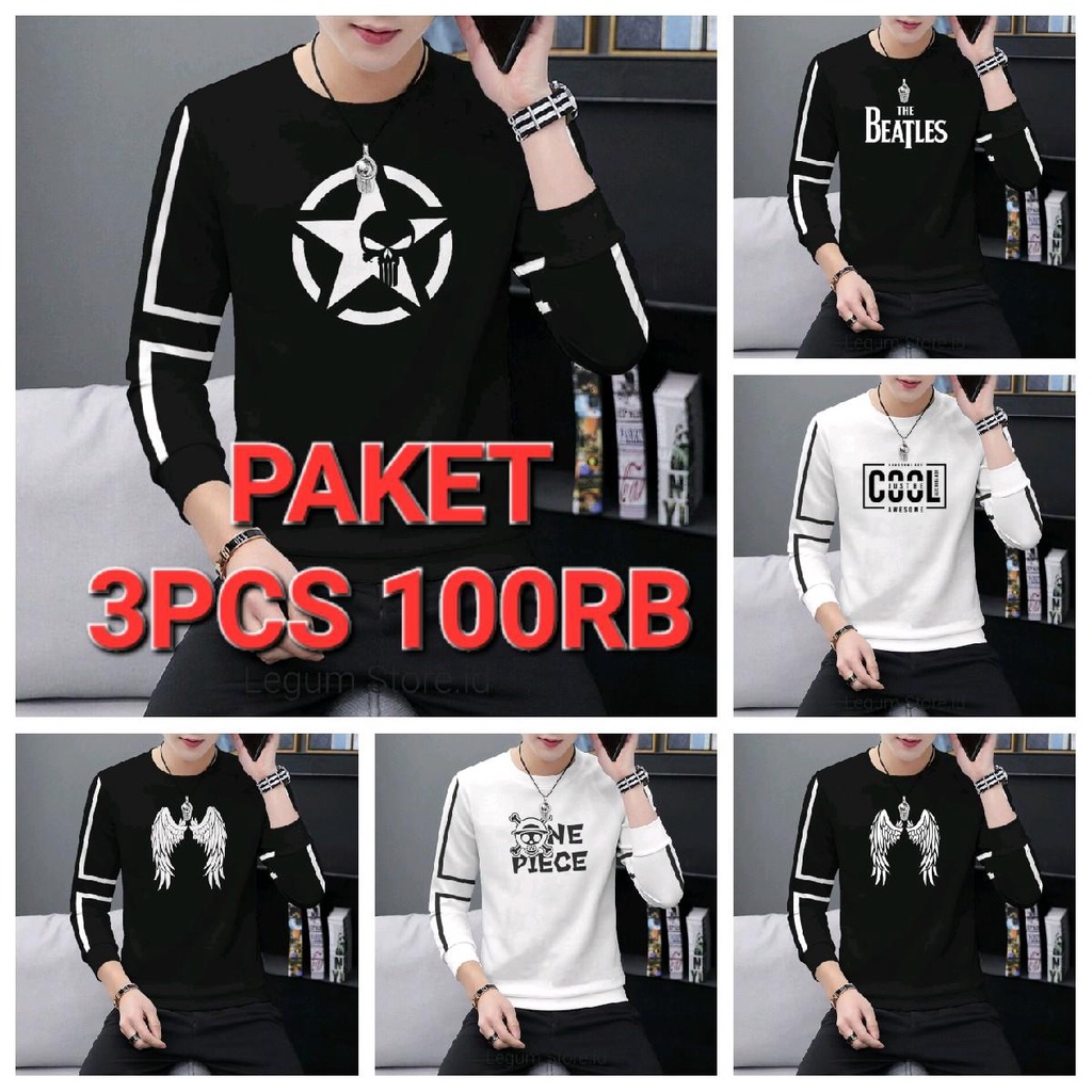 paket kaos 3 pcs 100 ribu / promo diskon paket hemat 100 ribu dapat 3 pcs / baju distro terlaris / b