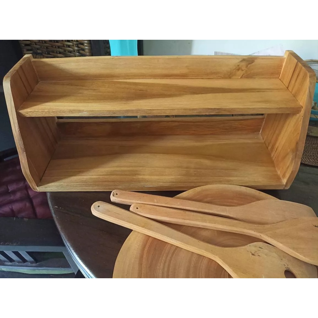 Rak kayu susun 2 tingkat rak dapur rak bumbu rak bunga rak buku universal | Rak bumbu kayu | rak bum