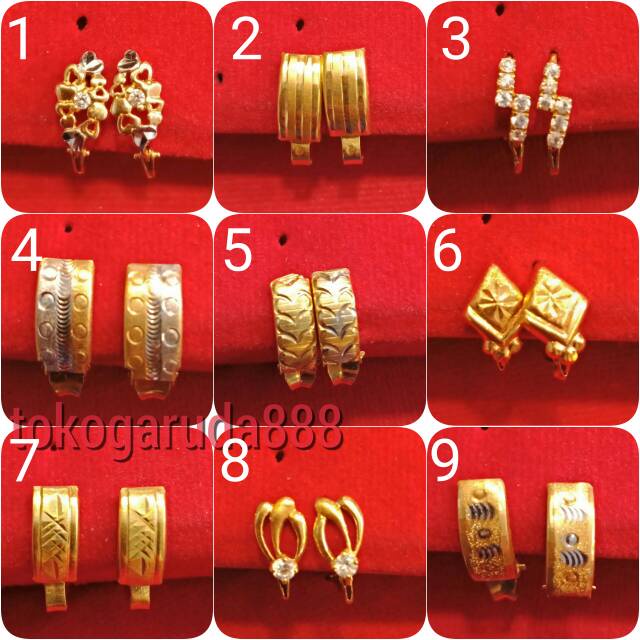 Anting jepit anak dan dewasa emas asli kadar 700 70% 22 1 satu g gr gram gold ubs permata batu putih