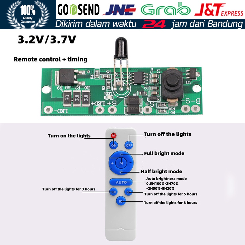 PCB led SMD 5730 remote 3.7v - 4.2v 18650 DIY lampu panel surya emergency