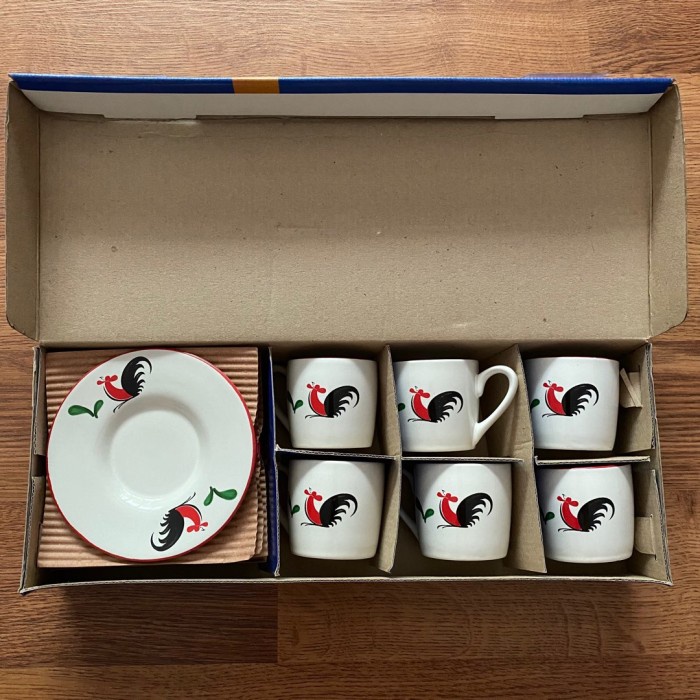 6 PASANG CANGKIR MINI SET ESPRESSO AYAM JAGO KOPIN KERAMIK - AYAM JAGO