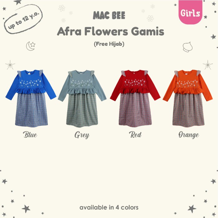 MacBee Baju Anak Perempuan Gamis Anak Muslim Collection Afra Flowers  - Orange, SIZE 4