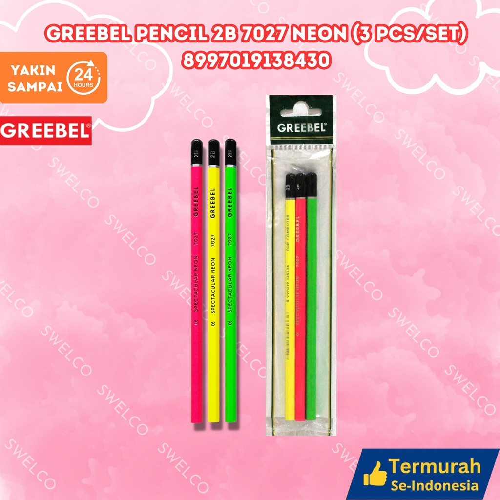 

GREEBEL Pensil Kayu 2B 7027 NEON/Karakter/Grafit/Graphite/ tdk beracun utk ujian sekolah/gambar GREEBEL PENCIL 2B 7027 NEON (3PCS/SET)