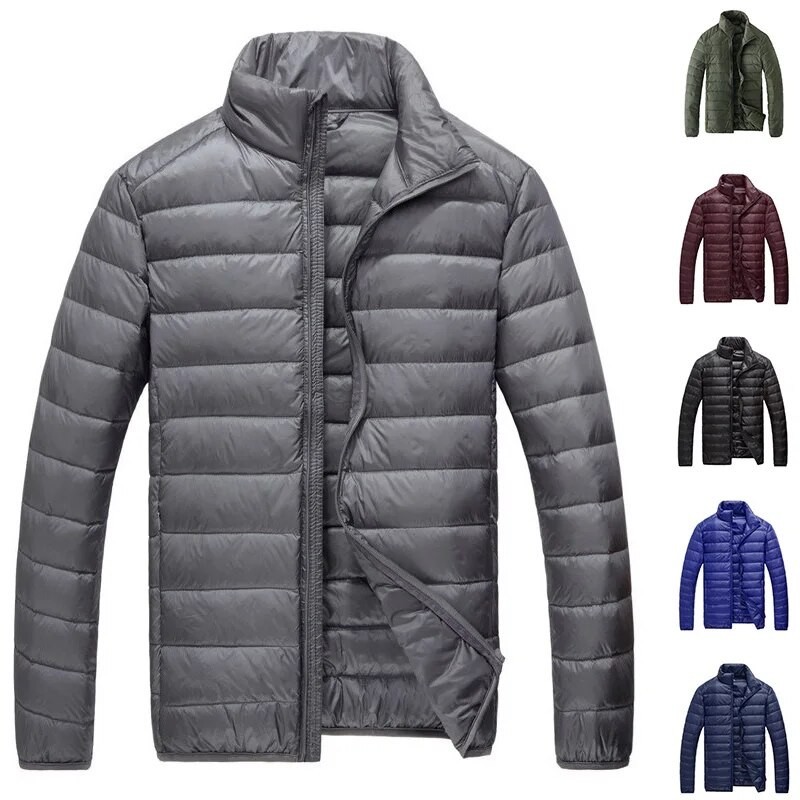 Winter Lightweight Down Jacket Men'S Plus Size Duck Down Down Jacket Stand Collar Solid Color Windpr