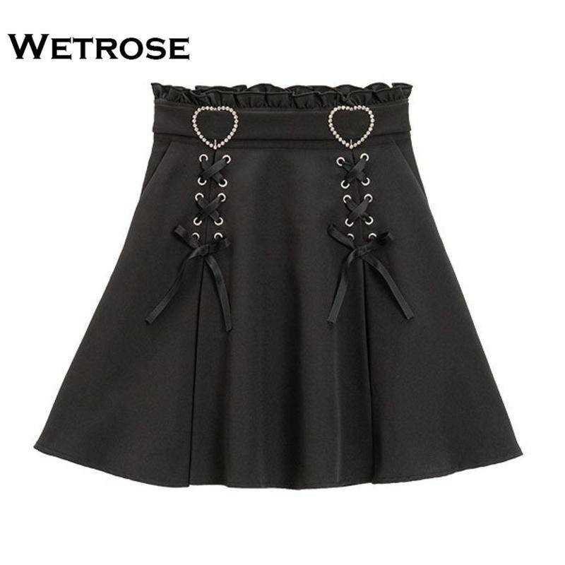 【Wetrose】READY Short Skirt Japanese Jk Jirai Kei New High Waist Slimming A-line Skirt Anti-light Ski