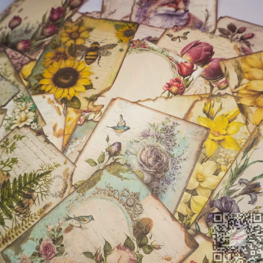 

Material Deco Paper 30 lembar Aesthetic Junk Journal Craft DIY Scrapbook Lost Garden Vintage Retro