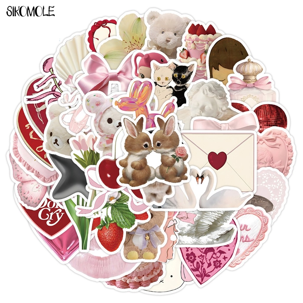 

10/30/50pcs ​Cute Pink Girls Stickers INS Style Coquette Cartoon Decoration DIY Skateboard Fridge Guitar Phone Wall Decals Toys