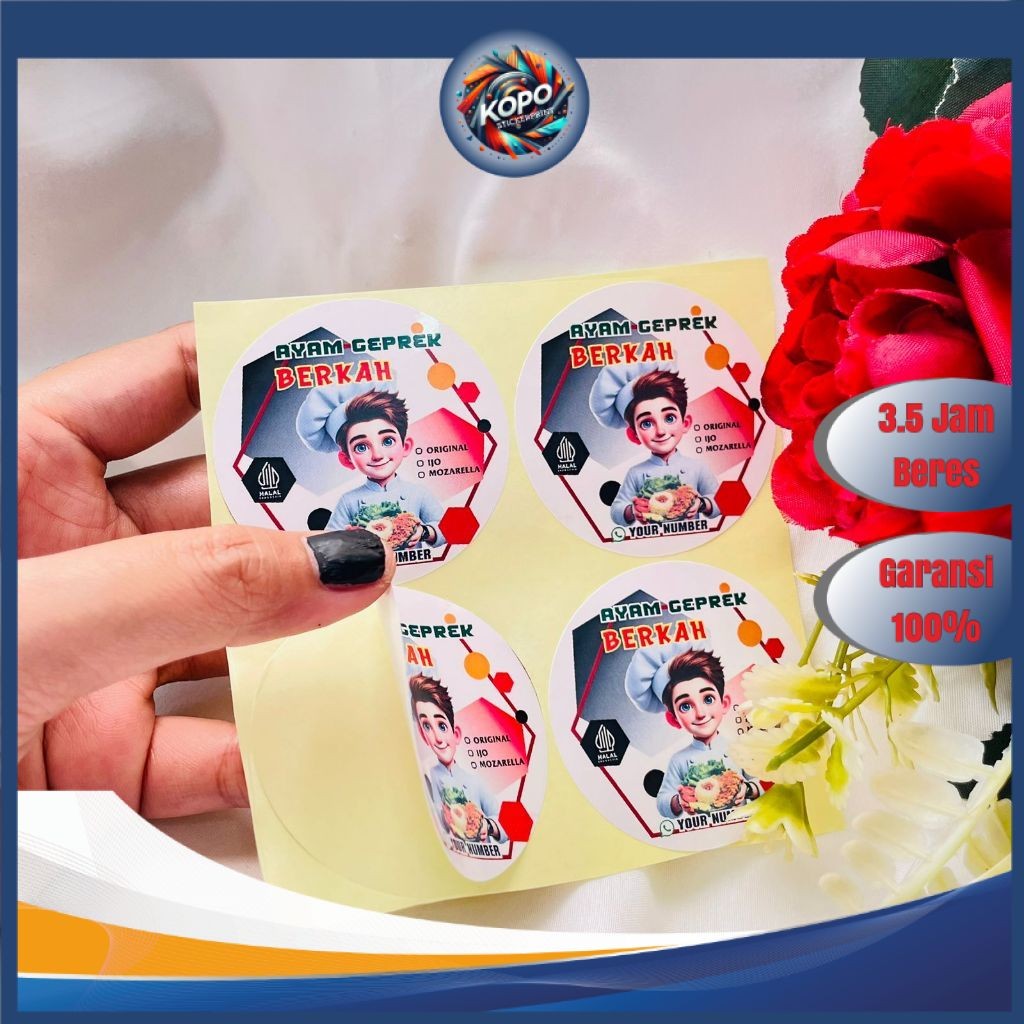 

KOPO 2-4 Ready Stiker Makanan Ayam Geprek Label Box Kardus Catering Sticker Fried Chiken Free Desain