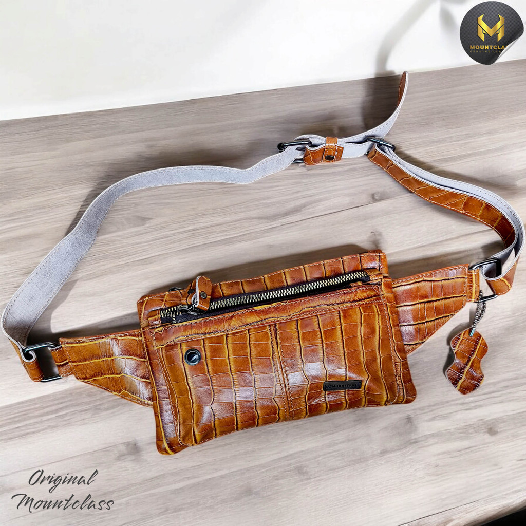 Mount Class Tas Kulit Sapi Motif Buaya Waist Bag Dada Pinggang Sling bag Cowok Tas Pria