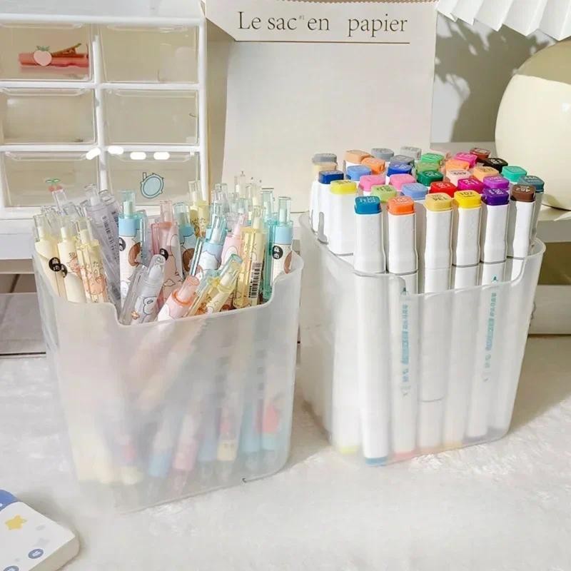 

Large Capacity Plastic Pen Holder Desktop Storage Desk Organizer Pencil Display Cup Simple Stationery Box Office Accessories