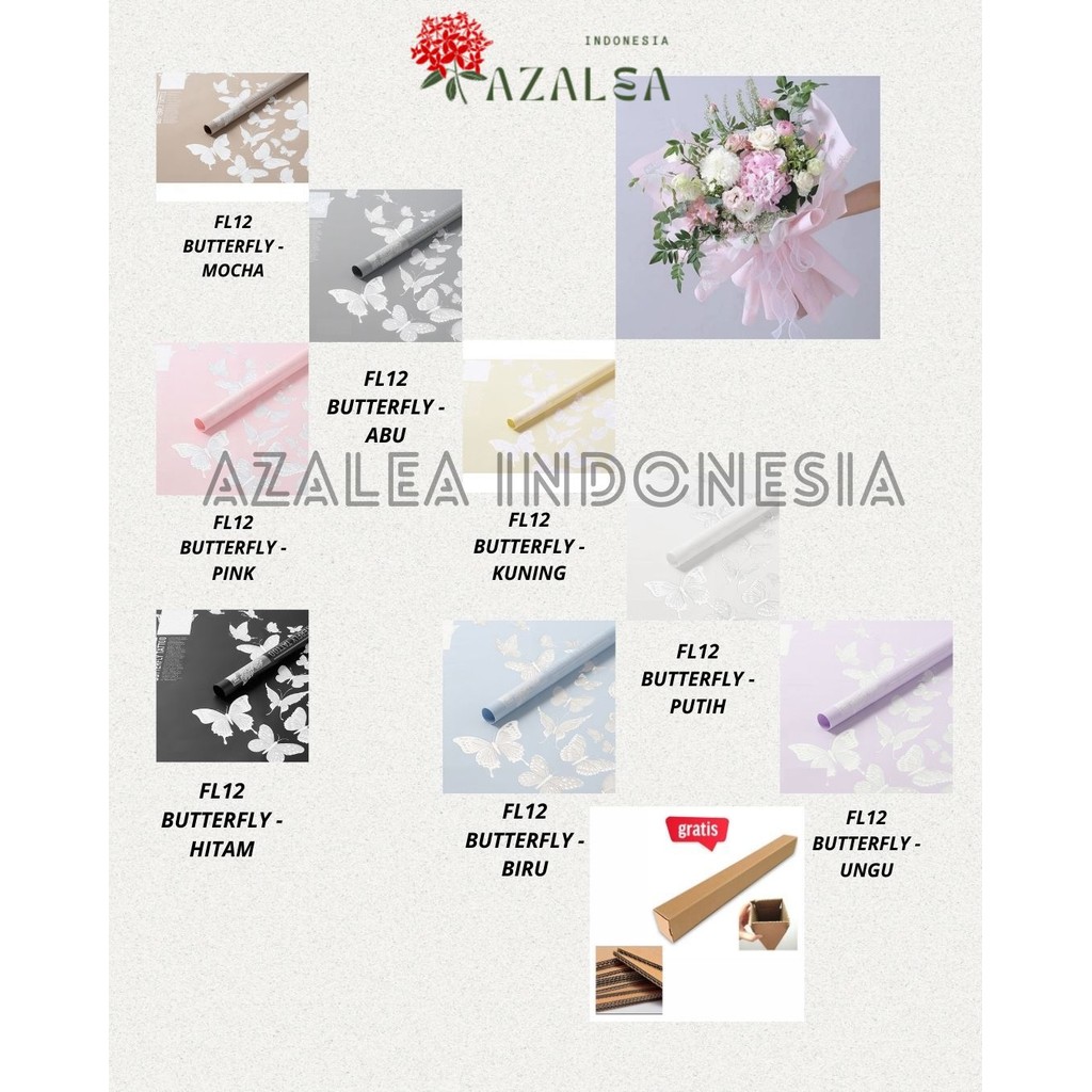 

AZALEA - (5 LEMBAR) - FL12 BUTTERFLY DANCE Kertas Bunga Paper Buket Motif Kupu-kupu Modern Florist Cellophane