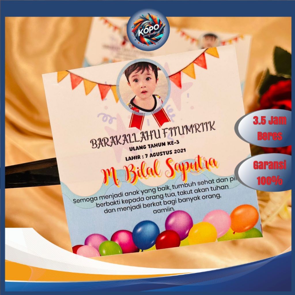 

KOPO 9-15 Sticker Ulang Tahun Anak Bentuk Kotak Stiker Ultah Undangan Happy Birthday Uk.Besar