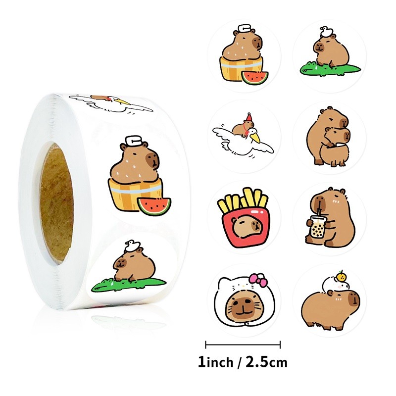 

500PCS Cute Capybara Sticky Paper Sticker Labels Thank You Sticker Sealing Stationery Supplies DIY Decoration Scrapbooking