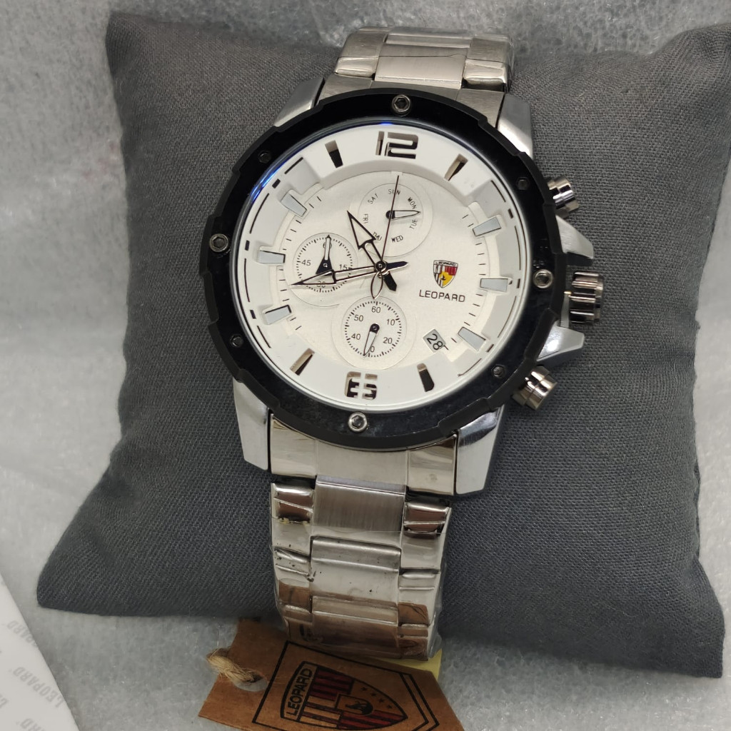 BISA COD Jam Tangan Pria Leopard L8806 Tali Rantai Body Bulat Chrono&Tanggal Aktif Box Exclusive