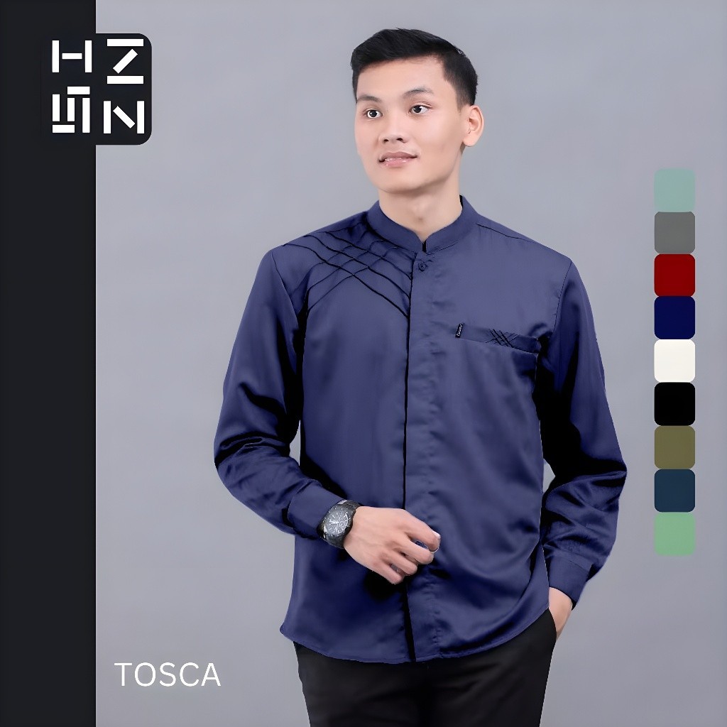 GW Baju Koko Pria Marvel Elrumi TOYOBO JAPAN Lengan Panjang Terbaru Polos, Kemeja Muslim - Tosca