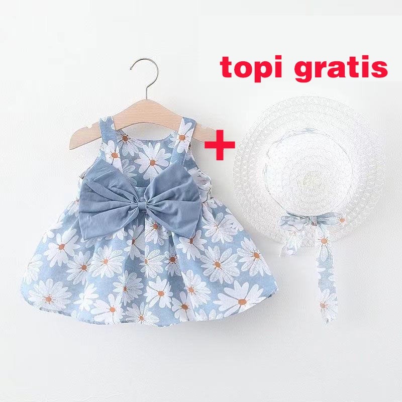 FR54E Haasya Kids 0-4 Tahun Gaun bayi + topi Set gaun hitam anak perempuan Rok lucu Lengan pendek at