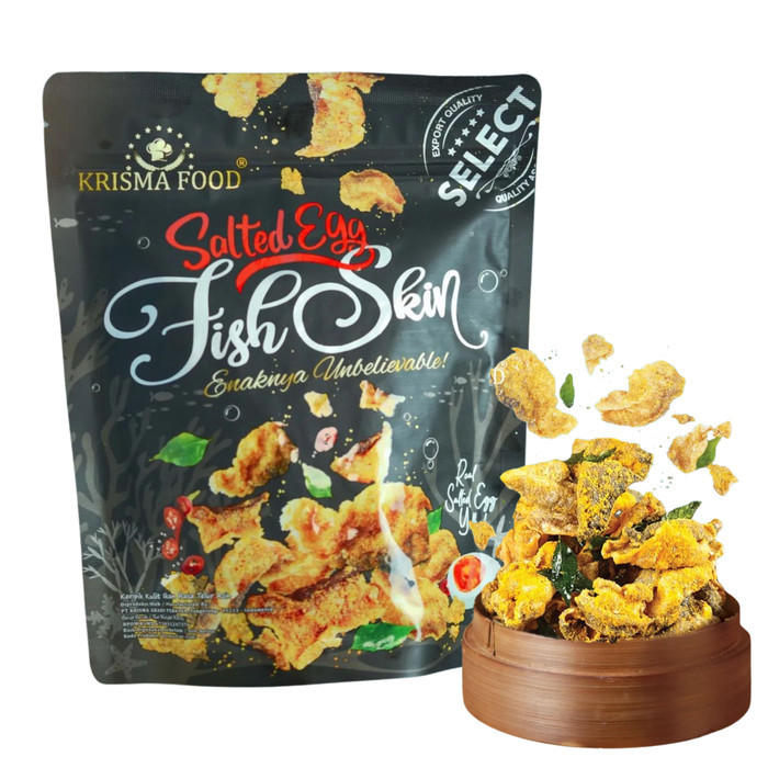 

Keripik Kulit Ikan Patin Telur Asin Salted Egg Fish Merk Krisma food - 100gr