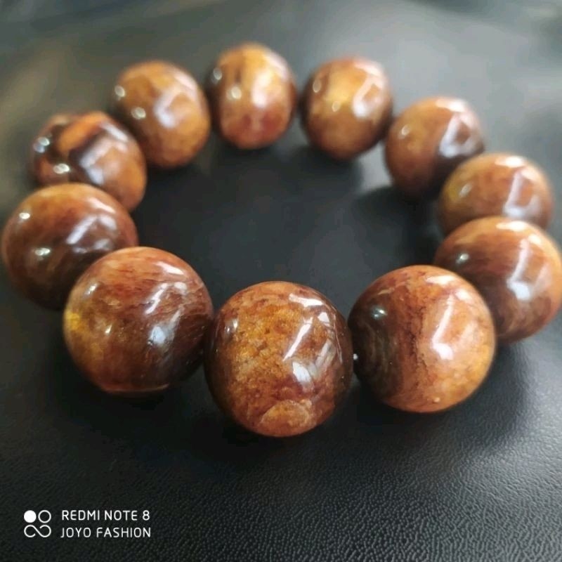 GELANG TASBIH FOSIL AKAR BAHAR YUSER TALI ARUS EMAS JUMBO 20MM