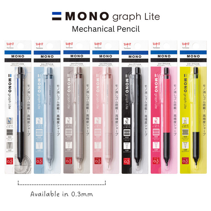 

Tombow Mono Graph Lite Mechanical Pencil 0.3mm 0.5mm Pensil Mekanik - Grayish Blue, 0.5mm