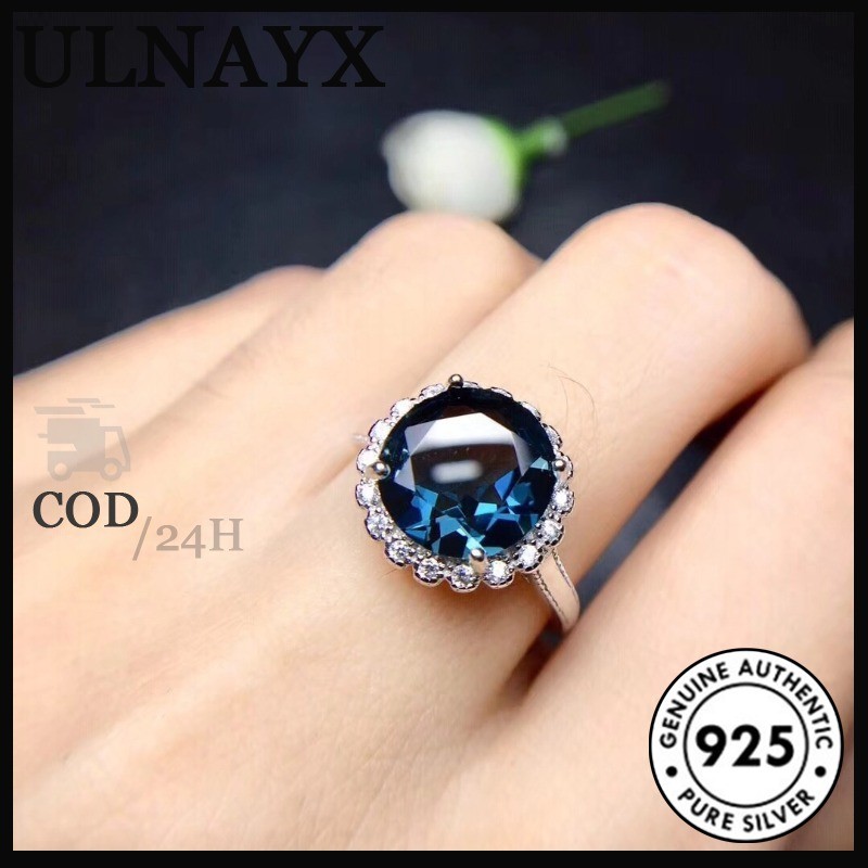 Biru Laut Pt950 Cincin Platinum Fashion Cahaya Perhiasan Wanita Mewah