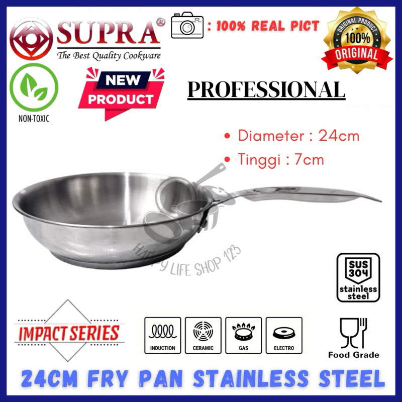 j97o SUPRA Fry Pan Stainless Steel Preffesional SUS 304 / Penggorengan Stainless Impact Buttom / Sup